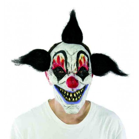 Masque adulte latex clown maléfique avec cheveux noirs